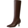 DREAM PAIRS Women’s Knee High Kitten Heel Boots Sexy Pointed Toe Fashion Long Tall Boots(Brown-pu)