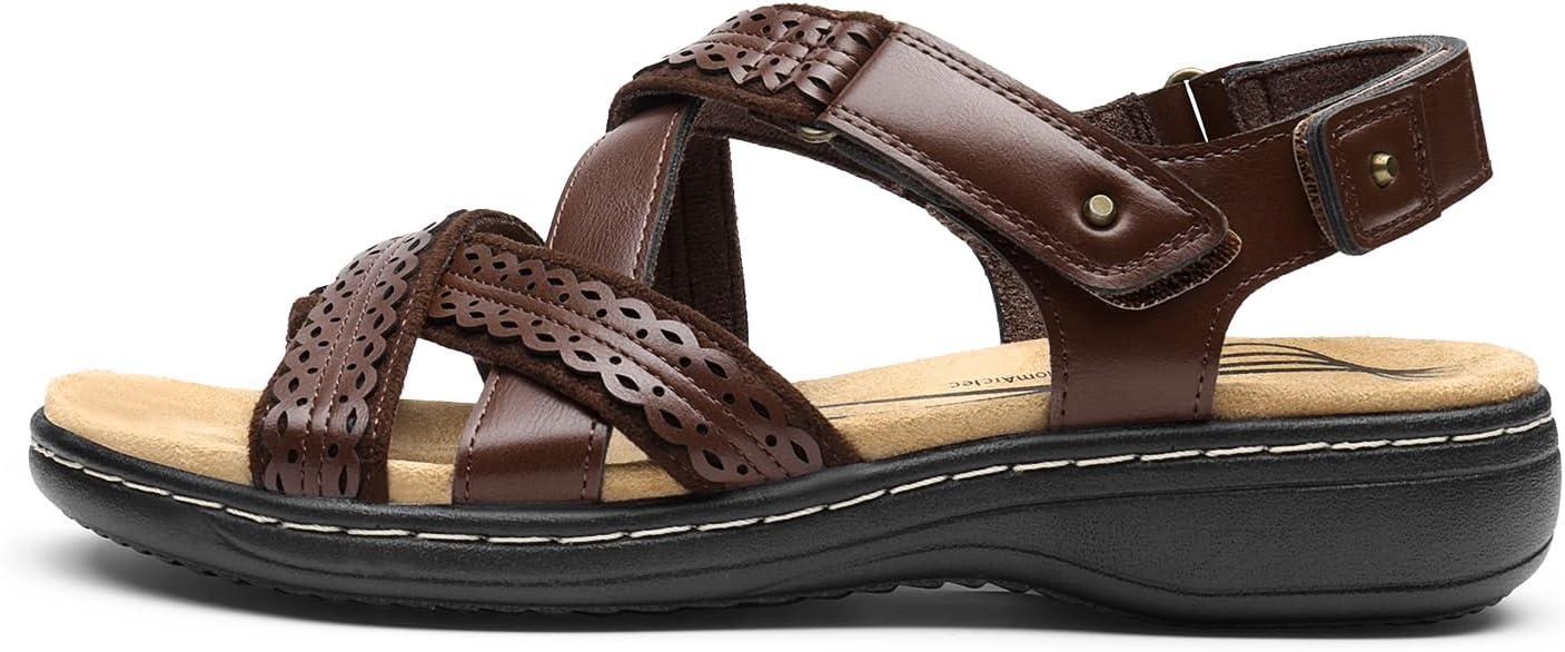 imageDREAM PAIRS Womens Arch Support Sandals Comfortable Open Toe Dress Flats Walking Sandals For SummerBrown
