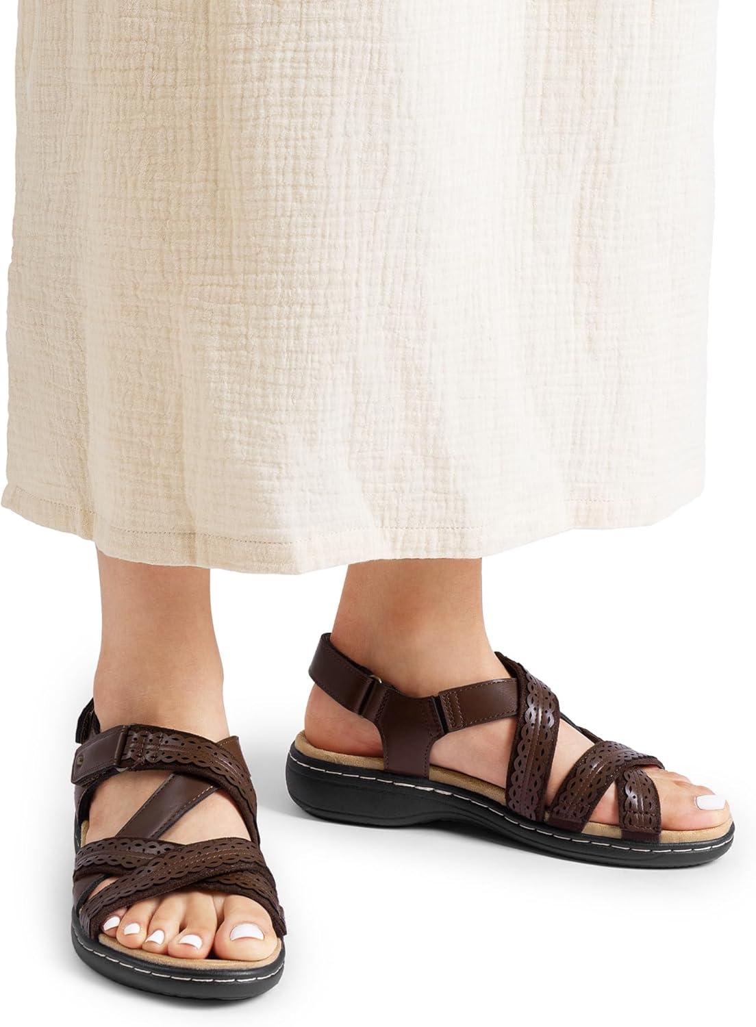 imageDREAM PAIRS Womens Arch Support Sandals Comfortable Open Toe Dress Flats Walking Sandals For SummerBrown