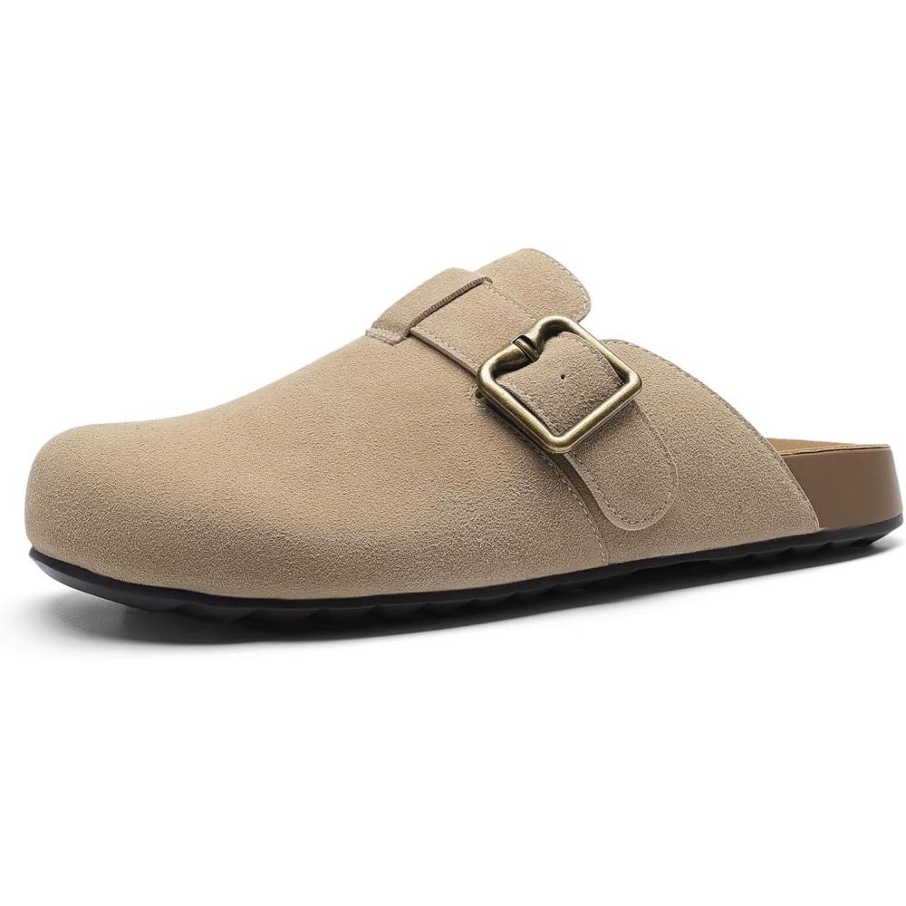 imageDREAM PAIRS Clogs for Women Suede Mules Wide Toe Shoes Wide Width Slip On Comfortable Clogs with Lightweight Soft Footbed AntiSlip Outsole Arch SupportApricot