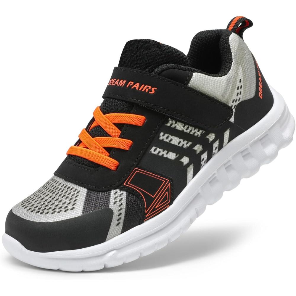 imageDREAM PAIRS Girls Boys Shoes Kids Tennis EZOns Quicksteps School Sneakers Breathable Running Athletic ShoesBlackGreyOrange