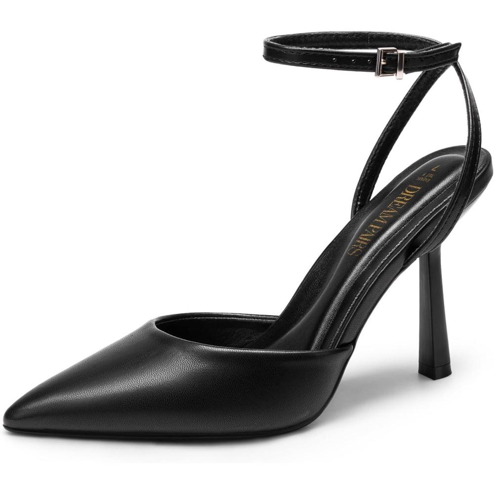 imageDREAM PAIRS High Heels for Women Closed Pointed Toe Dress Shoes for Women Ankle Strap Stiletto Heel Party Wedding Sexy Pump ShoesBlackpu