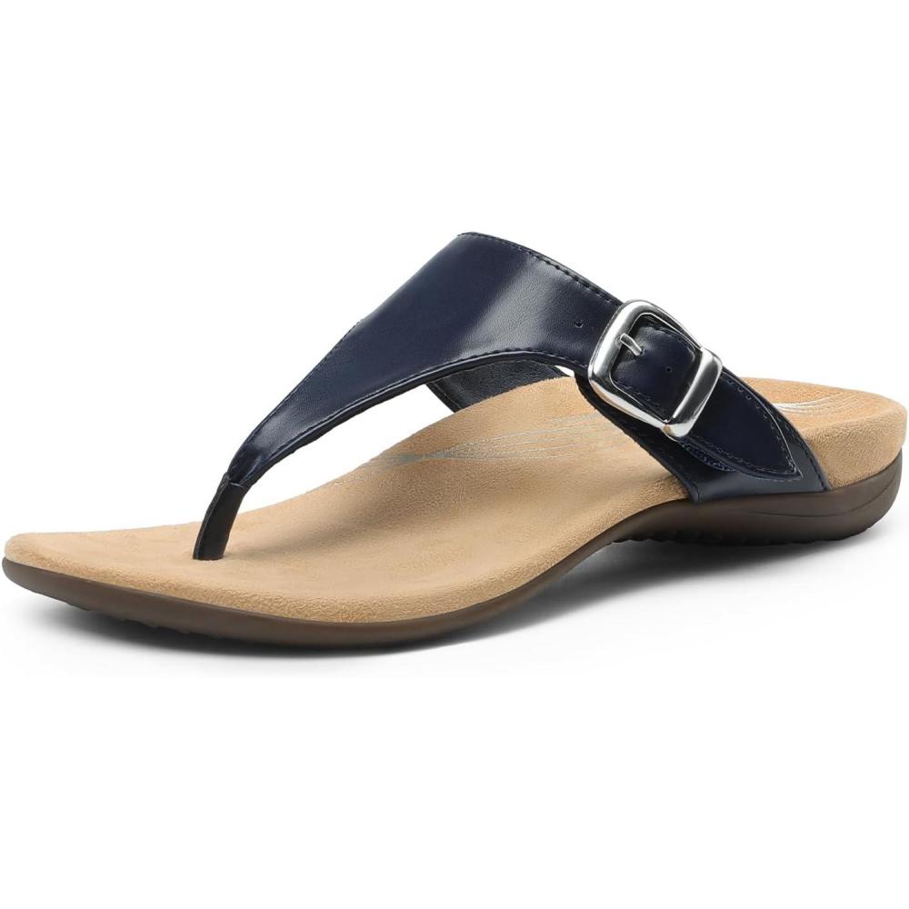 imageDREAM PAIRS Orthotic Thong Sandals for Women Arch Support Flip Flops Comfortable Lightweight Slip On Sandals for Walking Casual Summer Everyday WearNavypu