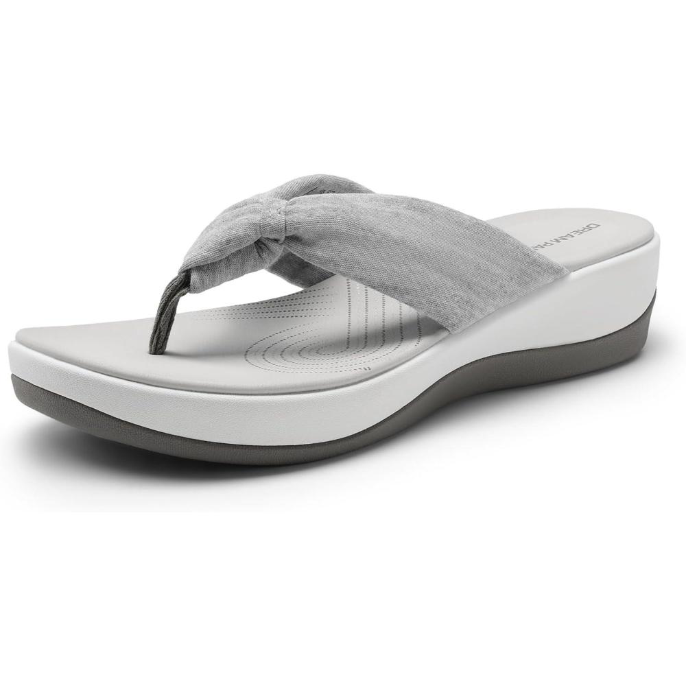 imageDREAM PAIRS Platform Flip Flops for Women Cushioned Thong Sandals with Soft Eva Foam Insole Lightweight Lycra fabric Comfort Dressy Slides Slippers for Summer BeachGrey
