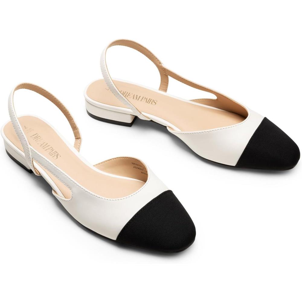 imageDREAM PAIRS Slingback Ballet Flats for Women Square Cap Toe Low Heel Dress Shoes Comfortable Work Flats for Office Party Wedding Business CasualWhite
