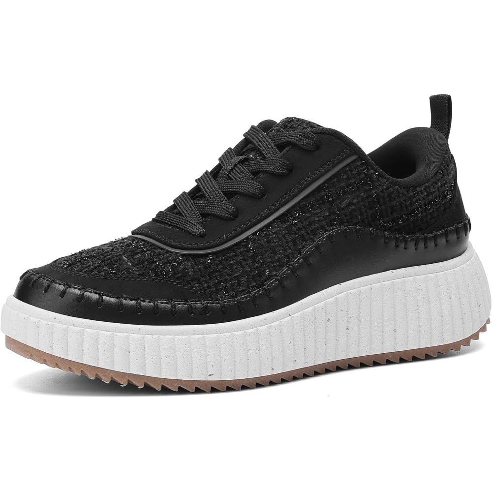 imageDREAM PAIRS Women Chunky City Tweed Comfortable Casual Platform Fashion SneakerBlack