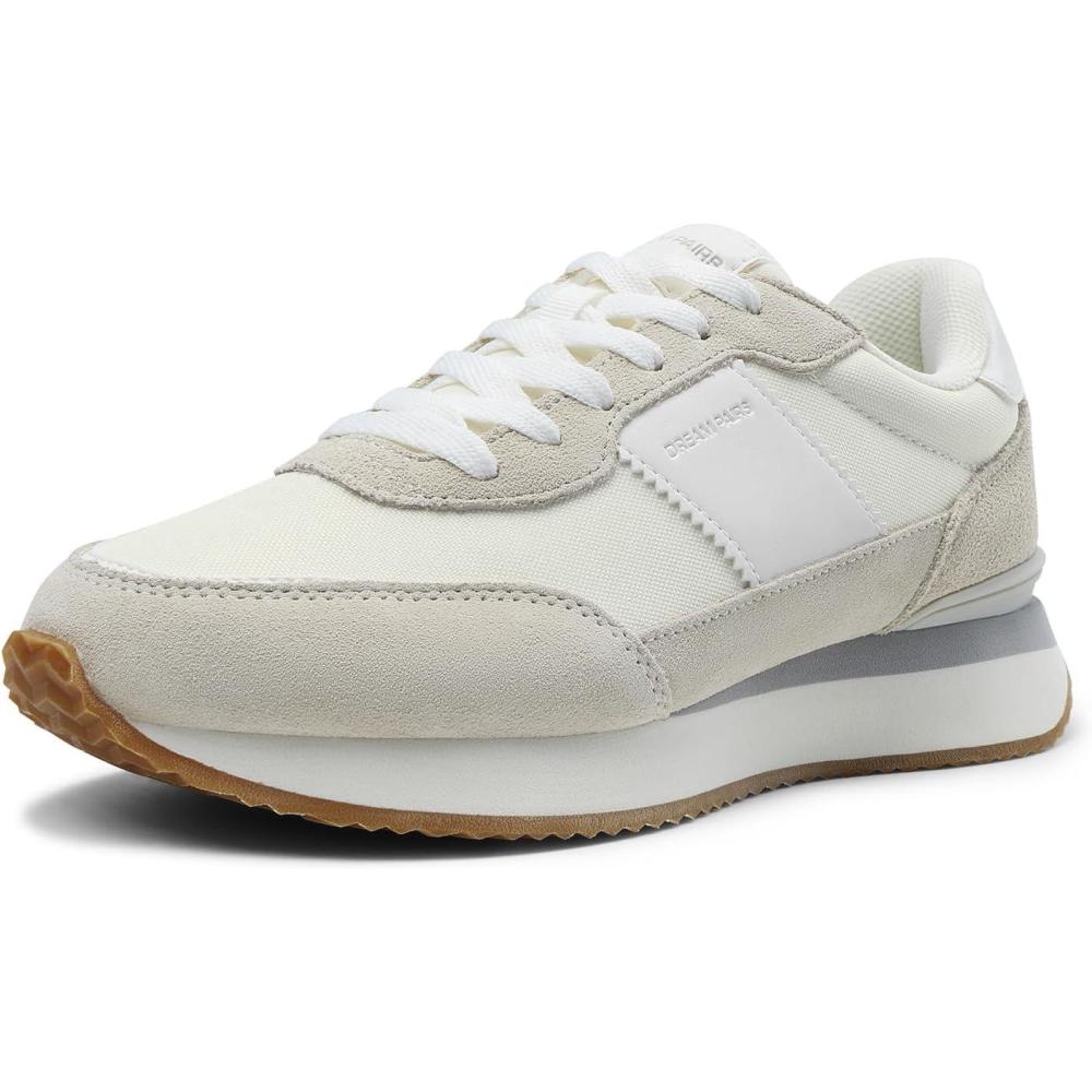 imageDREAM PAIRS Women Fashion Sneakers Walking Tennis Sports Athletic Comfortable Lightweight Running Lace Up Retro Classic Casual SneakerWhiteBeige
