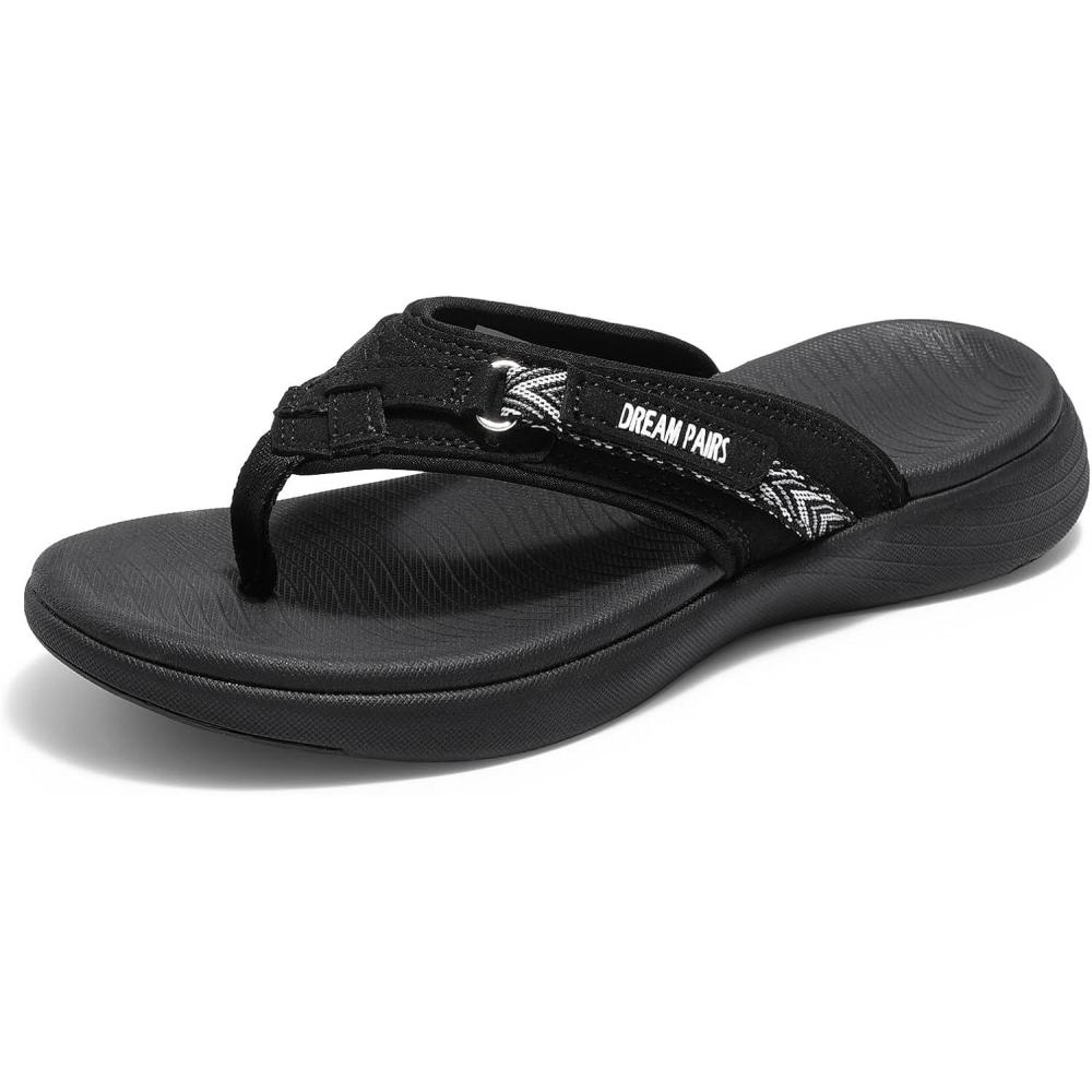 imageDREAM PAIRS Womens Arch Support Flip Flops Comfortable Thong SandalsBlack