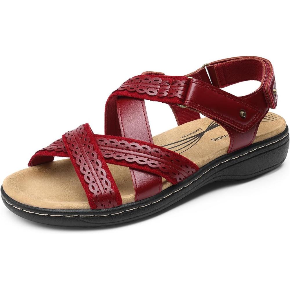 imageDREAM PAIRS Womens Arch Support Sandals Comfortable Open Toe Dress Flats Walking Sandals For SummerRed