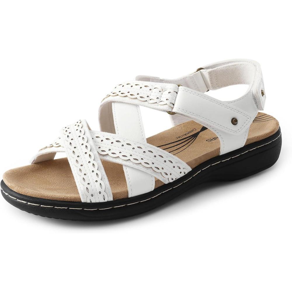 imageDREAM PAIRS Womens Arch Support Sandals Comfortable Open Toe Dress Flats Walking Sandals For SummerWhite