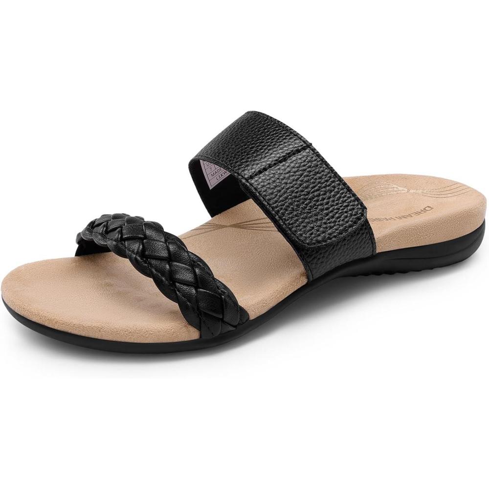 imageDREAM PAIRS Womens Arch Support Slides Flat Sandals Soft Cushion Slippers With Adjustable StrapsBlack