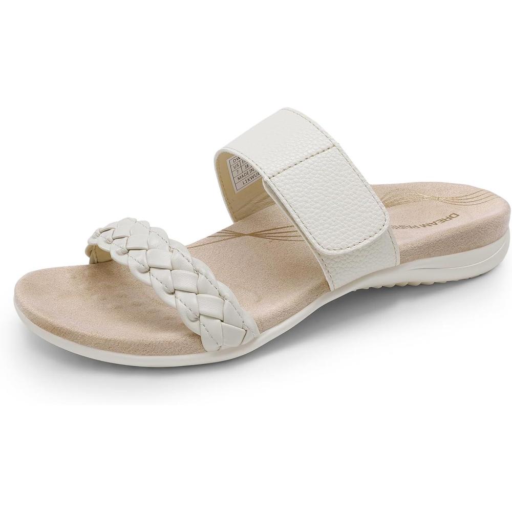 imageDREAM PAIRS Womens Arch Support Slides Flat Sandals Soft Cushion Slippers With Adjustable StrapsWhite