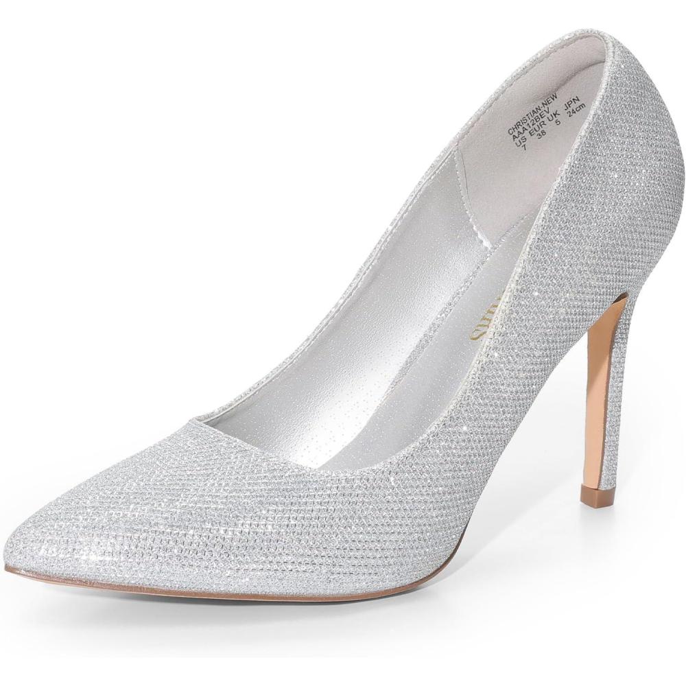 imageDREAM PAIRS Womens Closed Toe High Heels Dress Pointed Toe Wedding Pump ShoesSilverGlitter