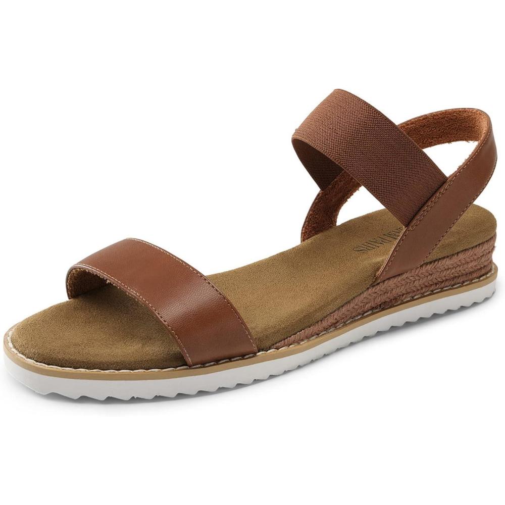 imageDREAM PAIRS Womens Espadrilles Ankle Stretch Elastic Strap Open Toe Wedges Flats SandalsBrown