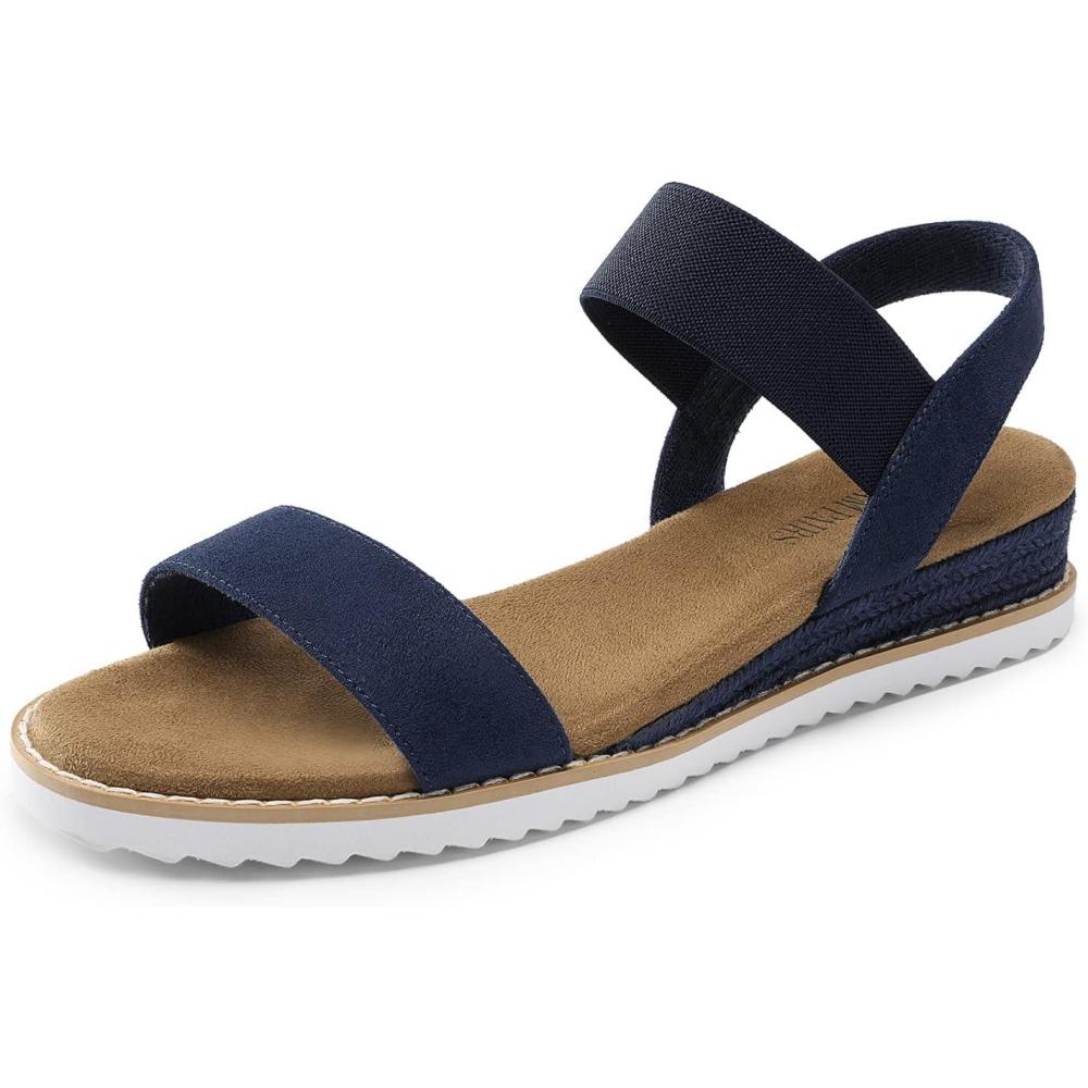 imageDREAM PAIRS Womens Espadrilles Ankle Stretch Elastic Strap Open Toe Wedges Flats SandalsNavysuede