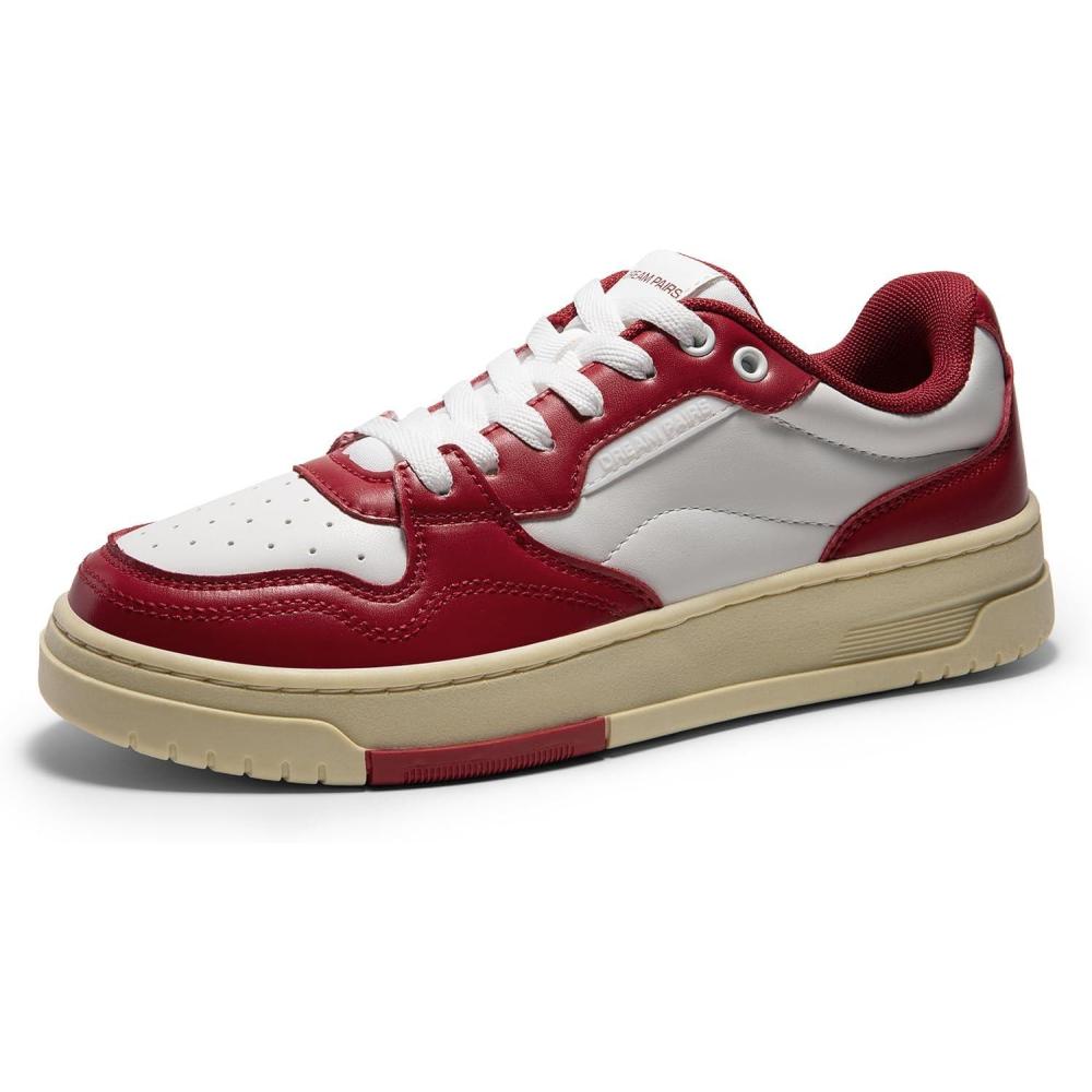 imageDREAM PAIRS Womens Fashion Walking Skateboard Court Sneakers Comfortable LowTop LaceUp NonSlip Retro Vintage Casual Classic Athletic ShoesWhiteRed