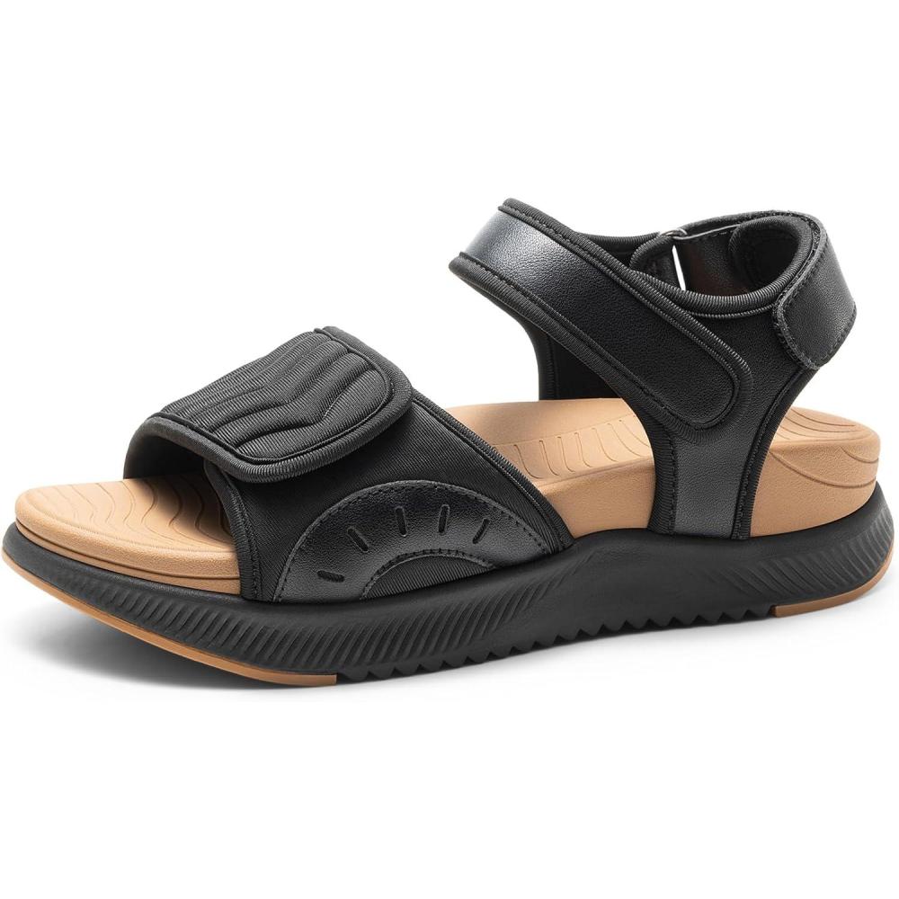 imageDREAM PAIRS Womens Hiking Sandals Arch Support Platform Orthopedic Sandals Comfortable Open Toe Walking Summer Shoes Lightweight Outdoor Athletic Sport Water SandalsBlackBrown