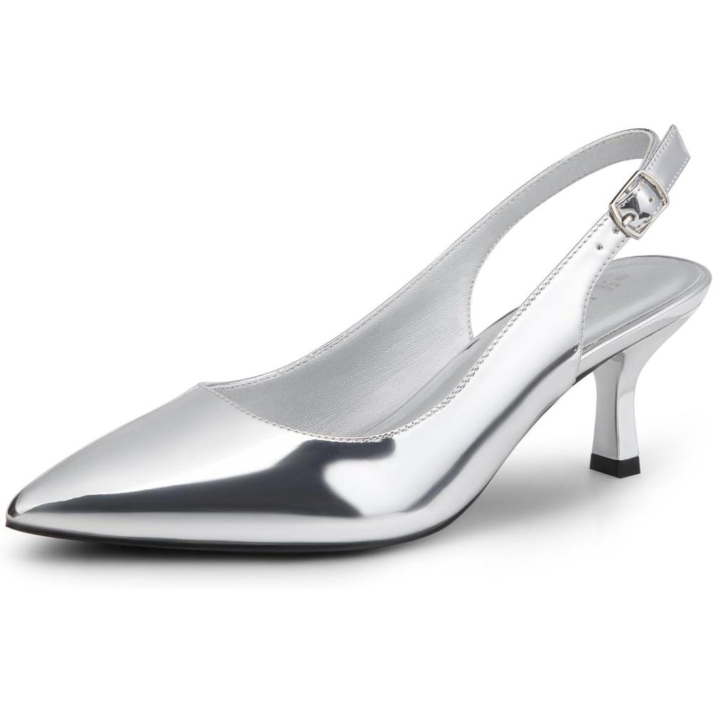 imageDREAM PAIRS Womens Kitten Heel Slingback Pointed Closed Toe Low Stiletto Heels Dress Bridal Elegant Wedding Pumps ShoesSilverpat