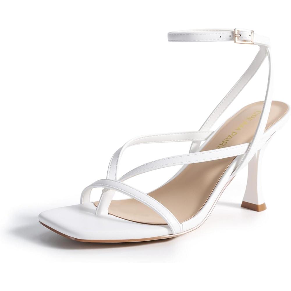 imageDREAM PAIRS Womens Low Kitten Heels Strappy Design with Lace Up Open Square Toe Thong Ankle Strap Shoes Fashionable Sexy Sylvestra Heeled Sandals for Dressy OccasionsWhite