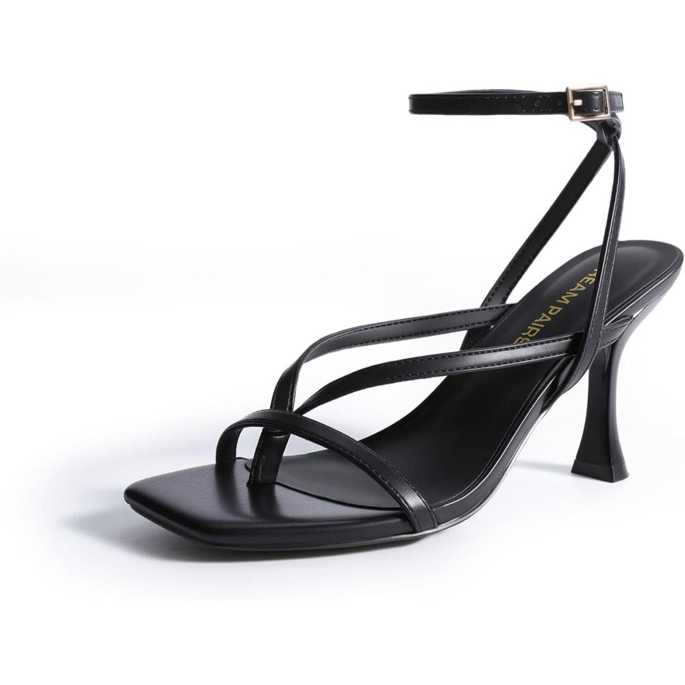 imageDREAM PAIRS Womens Low Kitten Heels Strappy Design with Lace Up Open Square Toe Thong Ankle Strap Shoes Fashionable Sexy Sylvestra Heeled Sandals for Dressy OccasionsBlack