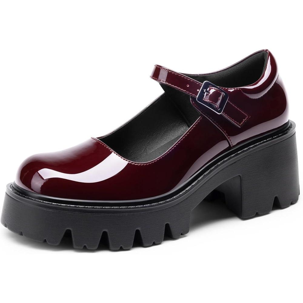 imageDREAM PAIRS Womens Mary Janes Shoes Platform Dress Low Heel Chunky Pumps Round Toe Ankle Strap Pumps Shoes Oxfords EstherBurgundypat