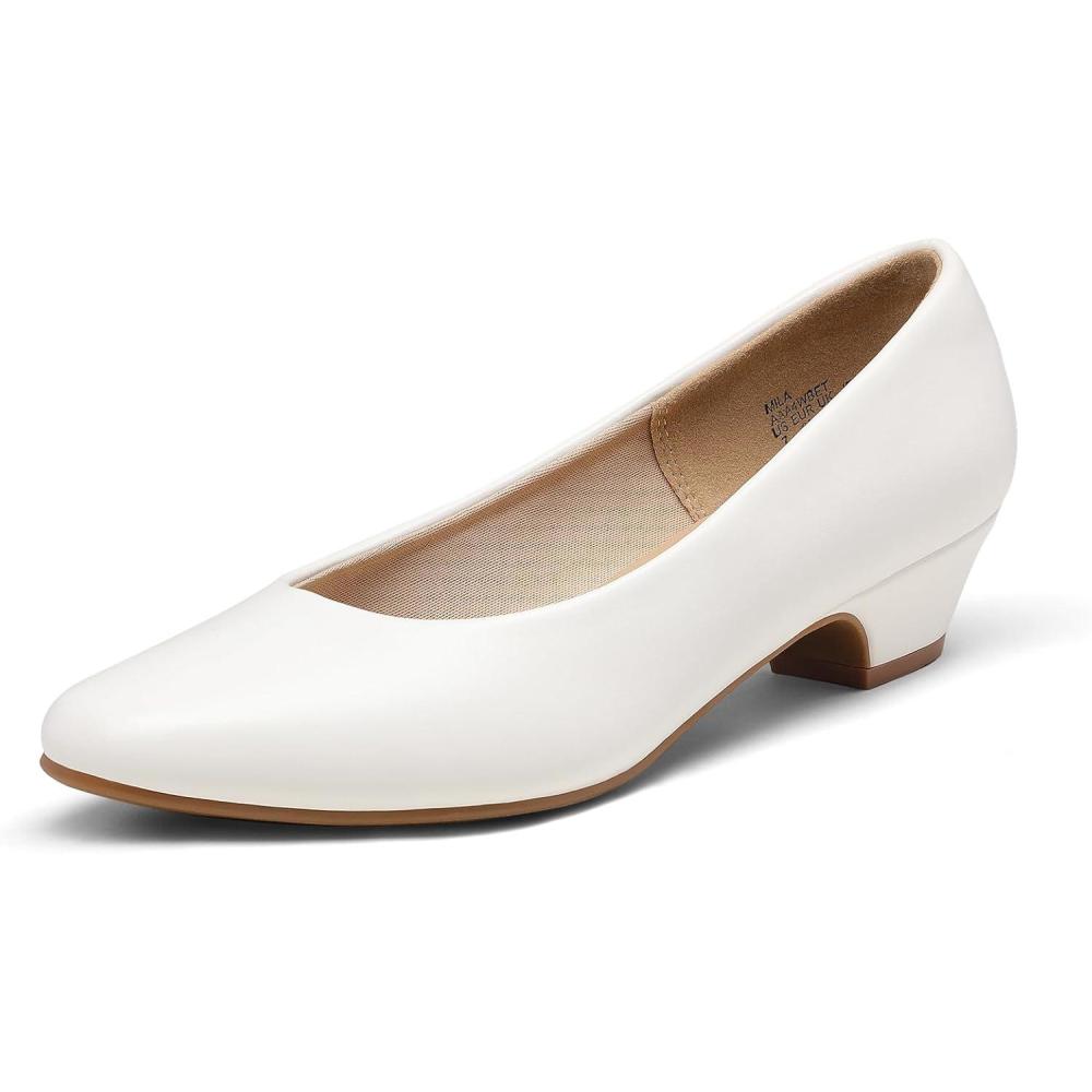 imageDREAM PAIRS Womens Mila Low Chunky Heel Pump ShoesWhite