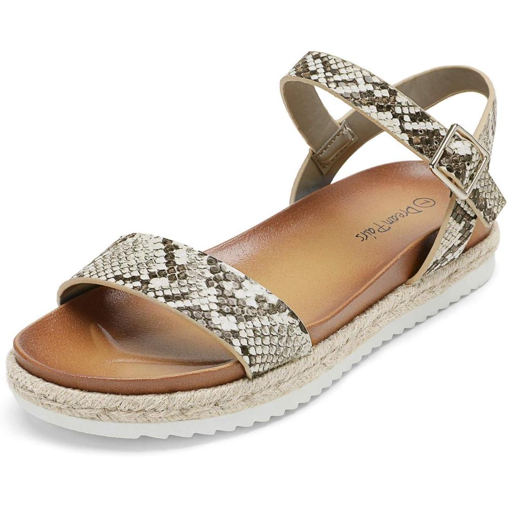 imageDREAM PAIRS Womens Open Toe Ankle Strap Espadrille Casual Flatform Platform Wedge SandalsBeigeSnakePu