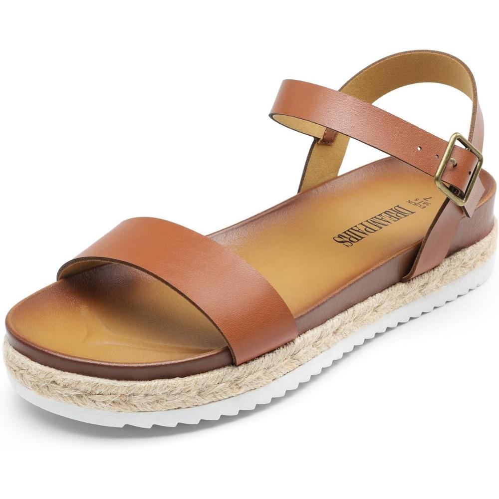 imageDREAM PAIRS Womens Open Toe Ankle Strap Espadrille Casual Flatform Platform Wedge SandalsBrownpu