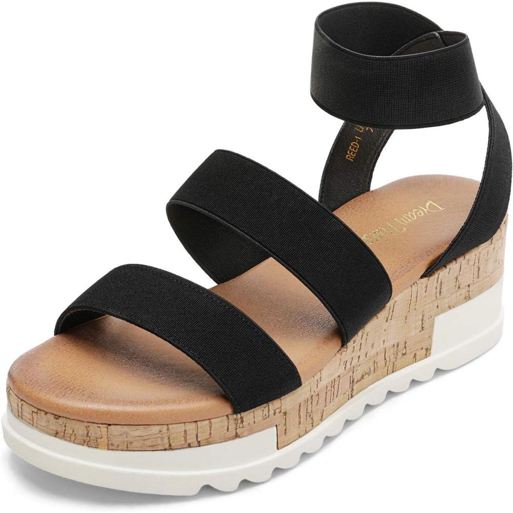 imageDREAM PAIRS Womens Open Toe Elastic Ankle Strap Casual Flatform Platform Wedges SandalsBlack