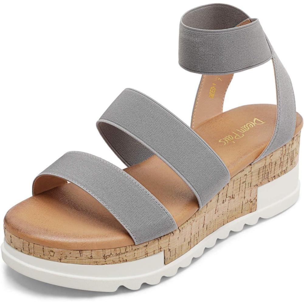 imageDREAM PAIRS Womens Open Toe Elastic Ankle Strap Casual Flatform Platform Wedges SandalsGrey