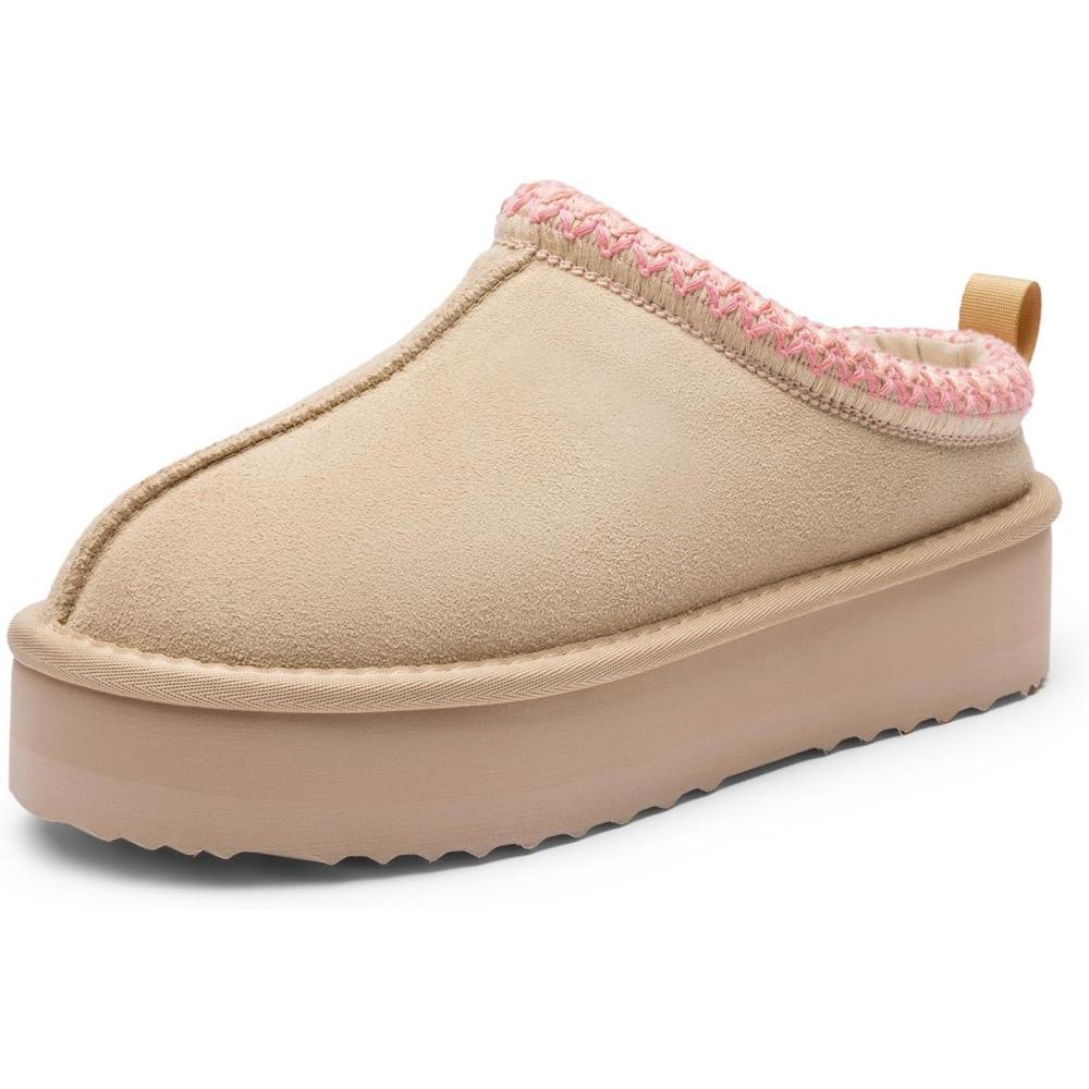 imageDREAM PAIRS Womens Platform Slippers Genuine Suede Slipon Warm FuzzyEasy Autumn Winter Fluffy Comfy Furry Shoes for Outdoor IndoorNude