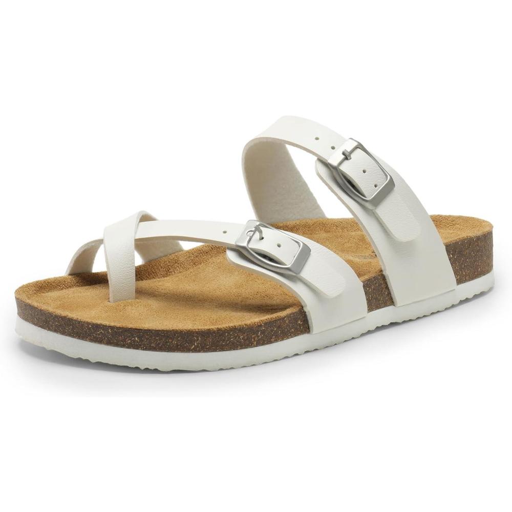 imageDREAM PAIRS Womens Thong Slide Sandals with Cork Footbed Open Toe Adjustable Slip On Slippers Comfort Flat Sandals for SummerWhite