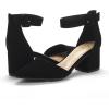 DREAM PAIRS ANNEE Pointed Toe Low Chunky Heels Pump Shoes(Black/Nubuck)