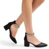 DREAM PAIRS ANNEE Pointed Toe Low Chunky Heels Pump Shoes(Black-rhinestone)