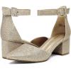 DREAM PAIRS ANNEE Pointed Toe Low Chunky Heels Pump Shoes(Gold/Glitter)
