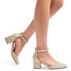 DREAM PAIRS ANNEE Pointed Toe Low Chunky Heels Pump Shoes(Gold-rhinestone)