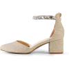 DREAM PAIRS ANNEE Pointed Toe Low Chunky Heels Pump Shoes(Gold-rhinestone)
