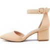 DREAM PAIRS ANNEE Pointed Toe Low Chunky Heels Pump Shoes(Nude/Nubuck)