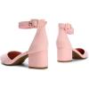DREAM PAIRS ANNEE Pointed Toe Low Chunky Heels Pump Shoes(Pink/Suede)