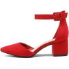 DREAM PAIRS ANNEE Pointed Toe Low Chunky Heels Pump Shoes(Red/Suede)
