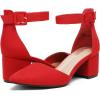 DREAM PAIRS ANNEE Pointed Toe Low Chunky Heels Pump Shoes(Red/Suede)