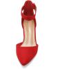 DREAM PAIRS ANNEE Pointed Toe Low Chunky Heels Pump Shoes(Red/Suede)