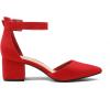 DREAM PAIRS ANNEE Pointed Toe Low Chunky Heels Pump Shoes(Red/Suede)