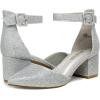 DREAM PAIRS ANNEE Pointed Toe Low Chunky Heels Pump Shoes(Silver/Glitter)