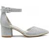 DREAM PAIRS ANNEE Pointed Toe Low Chunky Heels Pump Shoes(Silver/Glitter)