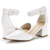 DREAM PAIRS ANNEE Pointed Toe Low Chunky Heels Pump Shoes(White/Pu)