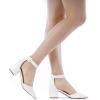 DREAM PAIRS ANNEE Pointed Toe Low Chunky Heels Pump Shoes(White/Pu)