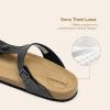 DREAM PAIRS Arch Support Thong Sandals for Women Casual Leather Flip Flops Dressy Slides with Soft Cork Footbed Adjustable Strap for Summer Beach Vacation(Black)