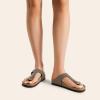 DREAM PAIRS Arch Support Thong Sandals for Women Casual Leather Flip Flops Dressy Slides with Soft Cork Footbed Adjustable Strap for Summer Beach Vacation(Brown)
