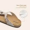 DREAM PAIRS Arch Support Thong Sandals for Women Casual Leather Flip Flops Dressy Slides with Soft Cork Footbed Adjustable Strap for Summer Beach Vacation(Beige)